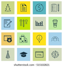 Set Of 16 Universal Editable Icons. Can Be Used For Web, Mobile And App Design. Includes Icons Such As Decorated Tree, Reminder, Graduation And More.