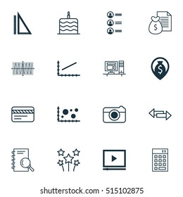 Set Of 16 Universal Editable Icons. Can Be Used For Web, Mobile And App Design. Includes Icons Such As Comparison, Festive Fireworks, Report And More.