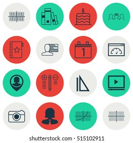 Set Of 16 Universal Editable Icons. Can Be Used For Web, Mobile And App Design. Includes Icons Such As Library, Video Player, Loading Speed And More.
