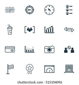Set Of 16 Universal Editable Icons. Can Be Used For Web, Mobile And App Design. Includes Icons Such As Segmented Bar Graph, Airport Construction, Street And More.
