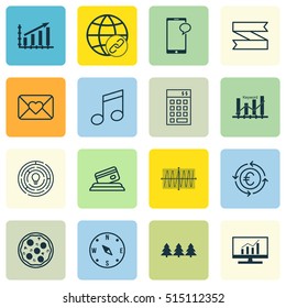 Set Of 16 Universal Editable Icons. Can Be Used For Web, Mobile And App Design. Includes Icons Such As Keyword Optimisation, Currency Recycle, Locate And More.