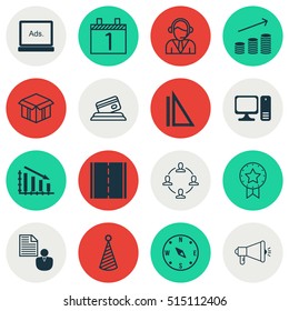 Set Of 16 Universal Editable Icons. Can Be Used For Web, Mobile And App Design. Includes Icons Such As Credit Card, Agenda, Report And More.