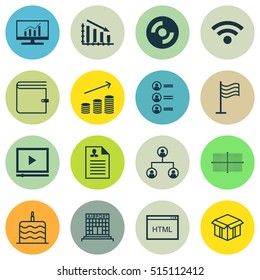 Set Of 16 Universal Editable Icons. Can Be Used For Web, Mobile And App Design. Includes Icons Such As Job Applicants, Market Research, Blank Cd And More.