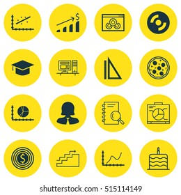 Set Of 16 Universal Editable Icons. Can Be Used For Web, Mobile And App Design. Includes Icons Such As Analysis, Achievement Graph, Analytics And More.