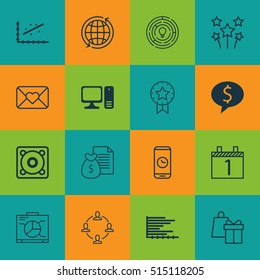 Set Of 16 Universal Editable Icons. Can Be Used For Web, Mobile And App Design. Includes Icons Such As Present Badge, Festive Fireworks, Report And More.
