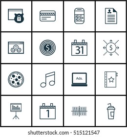 Set Of 16 Universal Editable Icons. Can Be Used For Web, Mobile And App Design. Includes Icons Such As Cosinus Diagram, Curriculum Vitae, Digital Media And More.