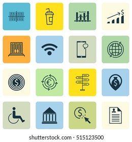 Set Of 16 Universal Editable Icons. Can Be Used For Web, Mobile And App Design. Includes Icons Such As Curriculum Vitae, Successful Investment, Business Goal And More.