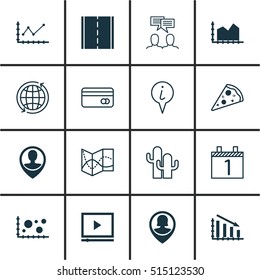 Set Of 16 Universal Editable Icons. Can Be Used For Web, Mobile And App Design. Includes Icons Such As Fail Graph, Employee Location, Info Pointer And More.