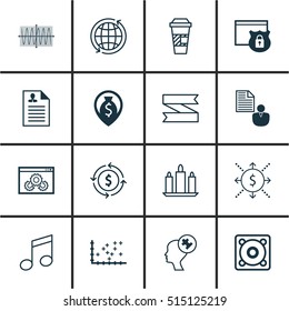 Set Of 16 Universal Editable Icons. Can Be Used For Web, Mobile And App Design. Includes Icons Such As Curriculum Vitae, Money, Money Navigation And More.