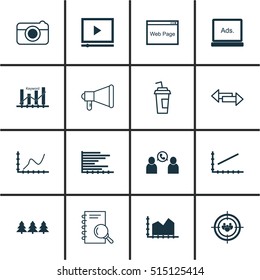 Set Of 16 Universal Editable Icons. Can Be Used For Web, Mobile And App Design. Includes Icons Such As Holiday Ornament, Line Graph, Announcement And More.