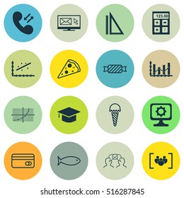 Set Of 16 Universal Editable Icons. Can Be Used For Web, Mobile And App Design. Includes Icons Such As Cellular Data, Questionnaire, Line Grid And More.