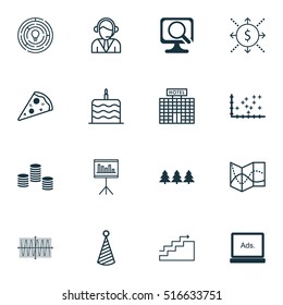 Set Of 16 Universal Editable Icons. Can Be Used For Web, Mobile And App Design. Includes Icons Such As Birthday Hat, Growth, Sliced Pizza And More.
