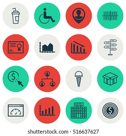 Set Of 16 Universal Editable Icons. Can Be Used For Web, Mobile And App Design. Includes Icons Such As Frozen Food, Loading Speed, Dynamics And More.