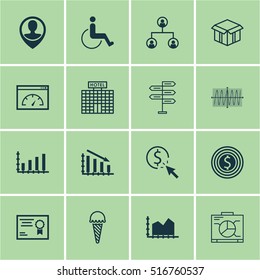 Set Of 16 Universal Editable Icons. Can Be Used For Web, Mobile And App Design. Includes Icons Such As Accessibility, Open Cardboard, Sequence Graphics And More.