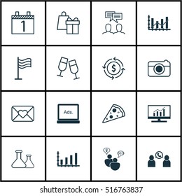 Set Of 16 Universal Editable Icons. Can Be Used For Web, Mobile And App Design. Includes Icons Such As Raise Diagram, Street, Phone Conference And More.