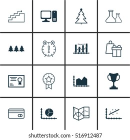 Set Of 16 Universal Editable Icons. Can Be Used For Web, Mobile And App Design. Includes Icons Such As Sequence Graphics, Desktop Computer, Certificate And More.