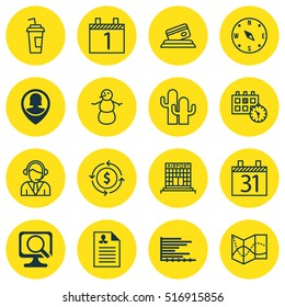Set Of 16 Universal Editable Icons. Can Be Used For Web, Mobile And App Design. Includes Icons Such As Curriculum Vitae, Drink Cup, Airport Construction And More.