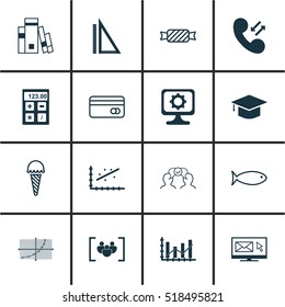 Set Of 16 Universal Editable Icons. Includes Icons Such As Cellular Data, Cooperation, Line Grid And More