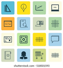 Set Of 16 Universal Editable Icons. Can Be Used For Web, Mobile And App Design. Includes Icons Such As Info Pointer, Schedule, Website And More.