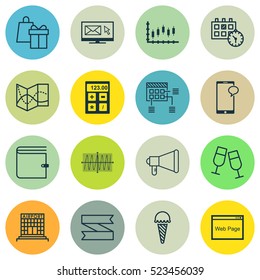 Set Of 16 Universal Editable Icons. Can Be Used For Web, Mobile And App Design. Includes Elements Such As Stock Market, Newsletter, Road Map And More.