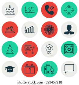 Set Of 16 Universal Editable Icons. Can Be Used For Web, Mobile And App Design. Includes Elements Such As Library, Graduation, Present Badge And More.