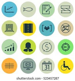 Set Of 16 Universal Editable Icons. Can Be Used For Web, Mobile And App Design. Includes Elements Such As Money Trasnfer, Airport Construction, Keyword Marketing And More.
