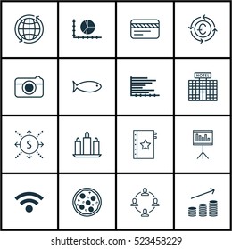 Set Of 16 Universal Editable Icons. Can Be Used For Web, Mobile And App Design. Includes Elements Such As Bars Chart, Wax, Presentation And More.