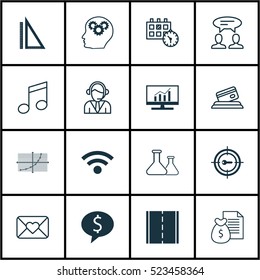 Set Of 16 Universal Editable Icons. Can Be Used For Web, Mobile And App Design. Includes Elements Such As Wireless, Credit Card, Market Research And More.
