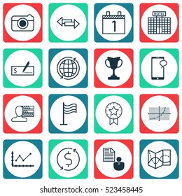 Set Of 16 Universal Editable Icons. Can Be Used For Web, Mobile And App Design. Includes Elements Such As Messaging, Crossroad, Road Map And More.