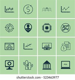 Set Of 16 Universal Editable Icons. Can Be Used For Web, Mobile And App Design. Includes Elements Such As Changes Graph, Report, Forbidden Mobile And More.