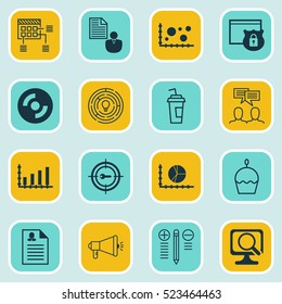Set Of 16 Universal Editable Icons. Can Be Used For Web, Mobile And App Design. Includes Elements Such As Birthday Cake, Keyword Marketing, Report And More.