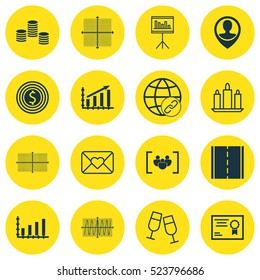 Set Of 16 Universal Editable Icons. Can Be Used For Web, Mobile And App Design. Includes Elements Such As Celebration Letter, Business Goal, Money And More.