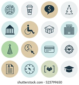 Set Of 16 Universal Editable Icons. Can Be Used For Web, Mobile And App Design. Includes Elements Such As Graduation, Education Center, World And More.