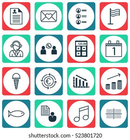 Set Of 16 Universal Editable Icons. Can Be Used For Web, Mobile And App Design. Includes Elements Such As Fishing, Report, Curriculum Vitae And More.
