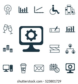Set Of 16 Universal Editable Icons. Can Be Used For Web, Mobile And App Design. Includes Elements Such As Raise Diagram, Takeaway Coffee, Blank Ribbon And More.