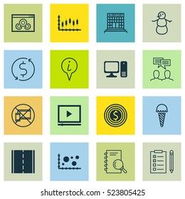 Set Of 16 Universal Editable Icons. Can Be Used For Web, Mobile And App Design. Includes Elements Such As Money Trasnfer, Analysis, Discussion And More.