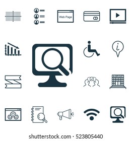 Set Of 16 Universal Editable Icons. Can Be Used For Web, Mobile And App Design. Includes Elements Such As Info Pointer, Analysis, Blank Ribbon And More.