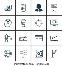 Set Of 16 Universal Editable Icons. Can Be Used For Web, Mobile And App Design. Includes Elements Such As Business Woman, Collaboration, Calculation And More.