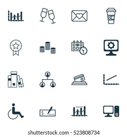 Set Of 16 Universal Editable Icons. Can Be Used For Web, Mobile And App Design. Includes Elements Such As PC, Champagne Glasses, Keyword Optimisation And More.