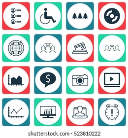 Set Of 16 Universal Editable Icons. Can Be Used For Web, Mobile And App Design. Includes Elements Such As Changes Graph, Business Deal, Time Management And More.