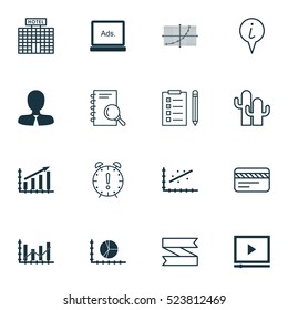 Set Of 16 Universal Editable Icons. Can Be Used For Web, Mobile And App Design. Includes Elements Such As Raise Diagram, Manager, Analysis And More.