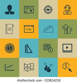 Set Of 16 Universal Editable Icons. Can Be Used For Web, Mobile And App Design. Includes Elements Such As Measurement, Business Goal, Focus Group And More.
