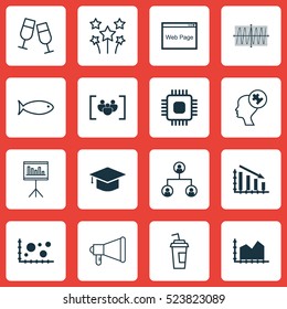 Set Of 16 Universal Editable Icons. Can Be Used For Web, Mobile And App Design. Includes Elements Such As Cosinus Diagram, Chip, Graduation And More.