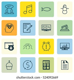 Set Of 16 Universal Editable Icons. Can Be Used For Web, Mobile And App Design. Includes Elements Such As Brain Process, Financial, Time Management And More.