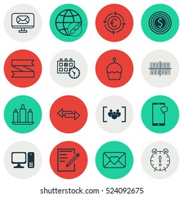 Set Of 16 Universal Editable Icons. Can Be Used For Web, Mobile And App Design. Includes Elements Such As Time Management, Appointment, Celebration Letter And More.