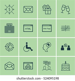 Set Of 16 Universal Editable Icons. Can Be Used For Web, Mobile And App Design. Includes Elements Such As Celebration Letter, Present, Greeting Email And More.