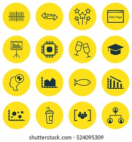 Set Of 16 Universal Editable Icons. Can Be Used For Web, Mobile And App Design. Includes Elements Such As Cosinus Diagram, Drink Cup, Festive Fireworks And More.