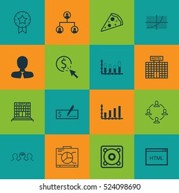 Set Of 16 Universal Editable Icons. Can Be Used For Web, Mobile And App Design. Includes Elements Such As Bank Payment, Collaboration, Line Grid And More.