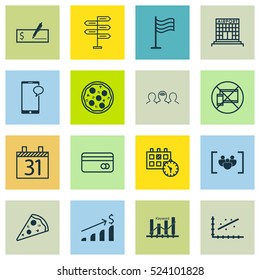 Set Of 16 Universal Editable Icons. Can Be Used For Web, Mobile And App Design. Includes Elements Such As Analytics, Pin, Plastic Card And More.
