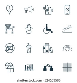 Set Of 16 Universal Editable Icons. Can Be Used For Web, Mobile And App Design. Includes Elements Such As Present, Phone Conference, Schedule And More.
